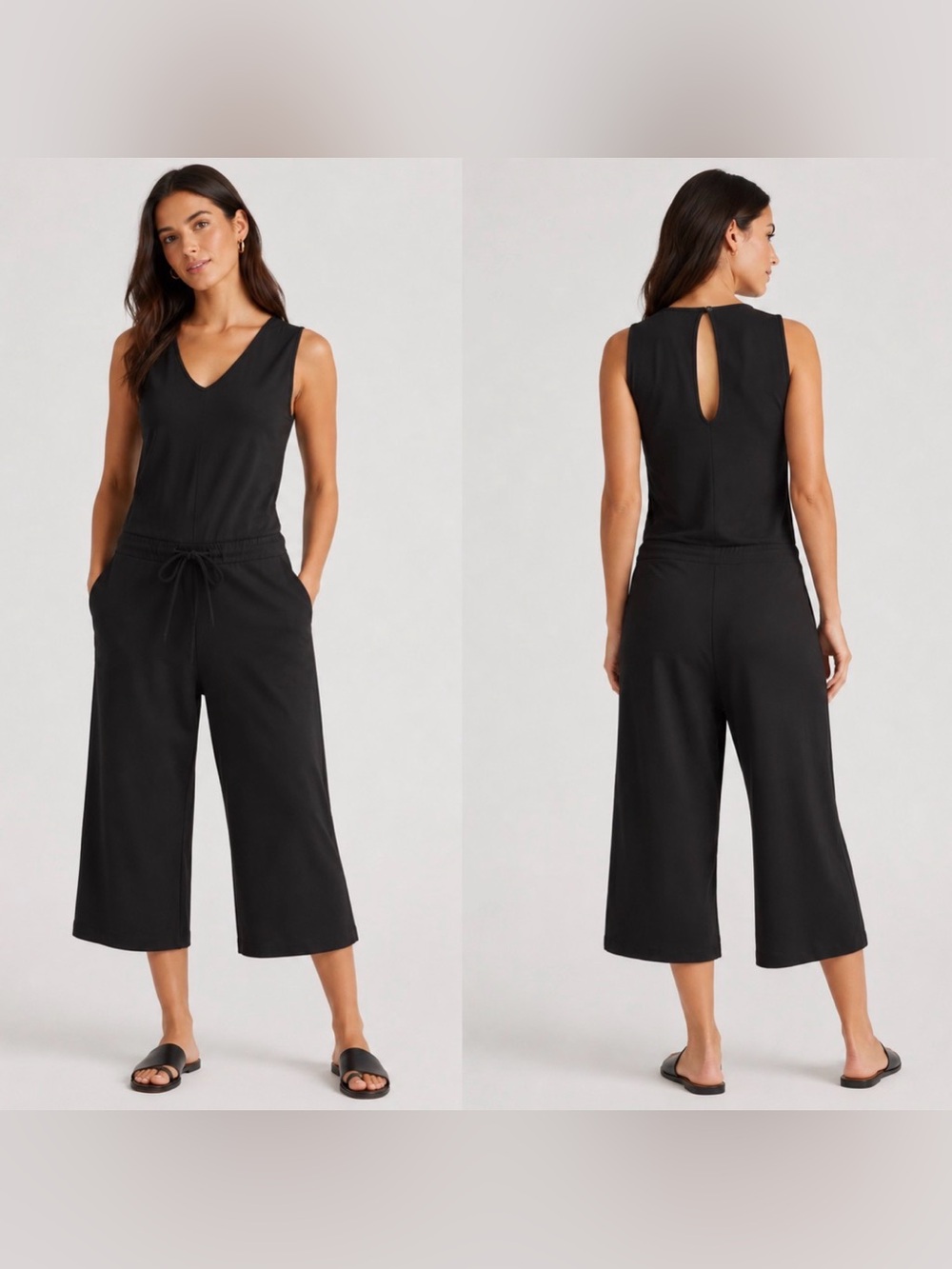 Quince Black Sleeveless V-Neck Cropped Jumpsuit